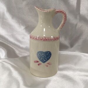VINTAGE Mini Milk Jug Pink & Blue Heart 💙 5”